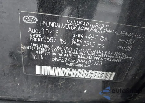 2017 Hyundai Sonata Se from USA, damaged, VIN 5NPE24AF2HH483323